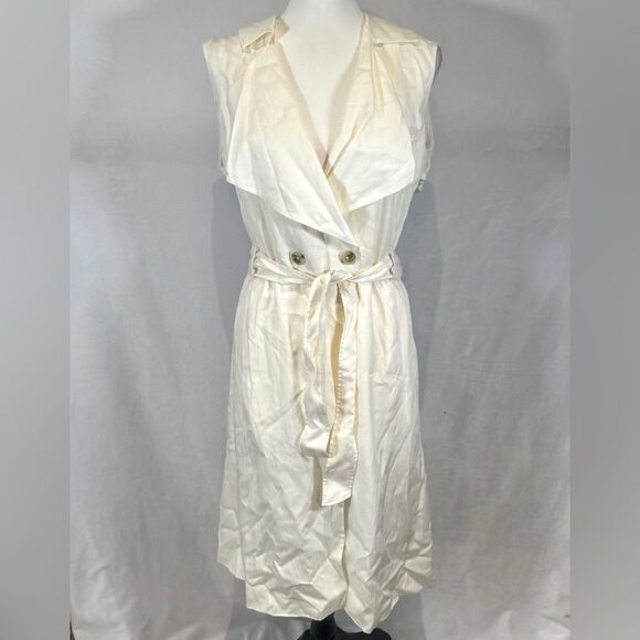 White House Black Market luster twill white sleeves trench coat size medium NWT - Picture 5 of 12